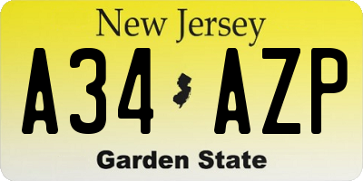 NJ license plate A34AZP