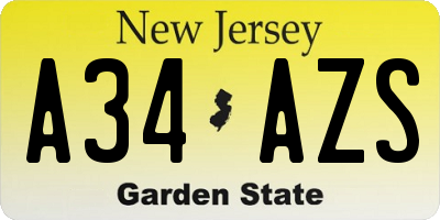 NJ license plate A34AZS