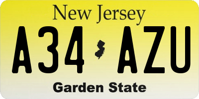 NJ license plate A34AZU