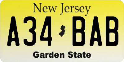 NJ license plate A34BAB