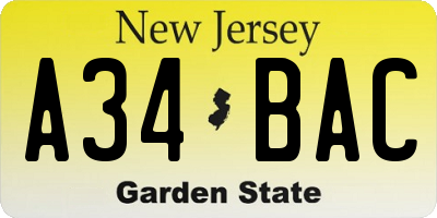NJ license plate A34BAC