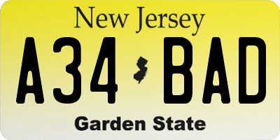 NJ license plate A34BAD
