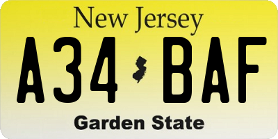 NJ license plate A34BAF