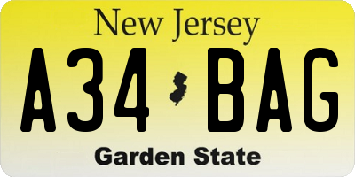 NJ license plate A34BAG