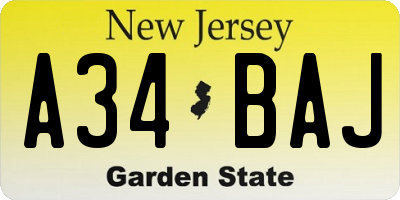 NJ license plate A34BAJ