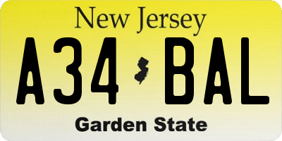 NJ license plate A34BAL