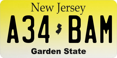 NJ license plate A34BAM