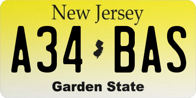 NJ license plate A34BAS
