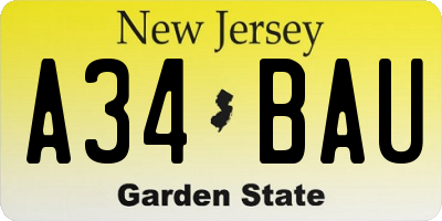 NJ license plate A34BAU