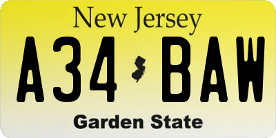 NJ license plate A34BAW