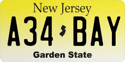 NJ license plate A34BAY