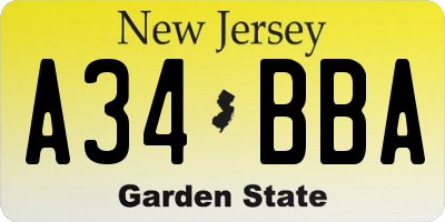 NJ license plate A34BBA