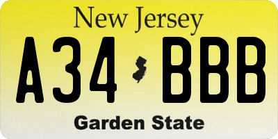 NJ license plate A34BBB