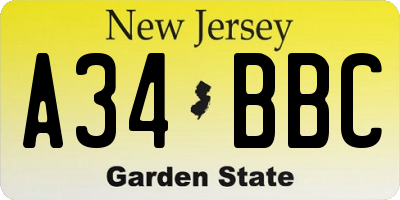 NJ license plate A34BBC