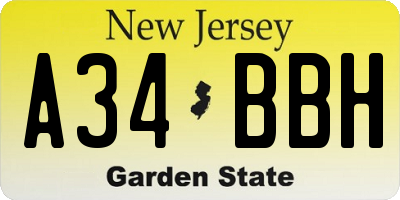 NJ license plate A34BBH
