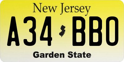 NJ license plate A34BBO