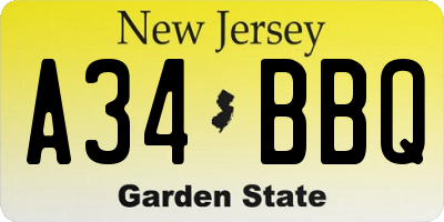 NJ license plate A34BBQ