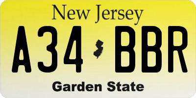 NJ license plate A34BBR
