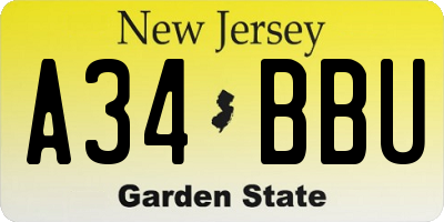 NJ license plate A34BBU