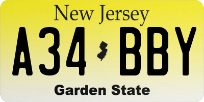 NJ license plate A34BBY