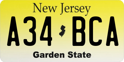 NJ license plate A34BCA