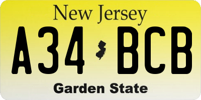 NJ license plate A34BCB
