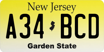 NJ license plate A34BCD