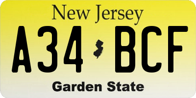 NJ license plate A34BCF