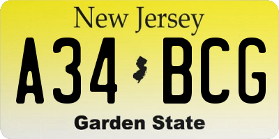 NJ license plate A34BCG