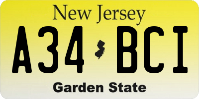 NJ license plate A34BCI