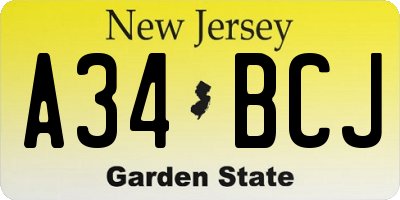 NJ license plate A34BCJ