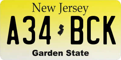 NJ license plate A34BCK