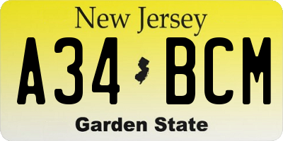 NJ license plate A34BCM
