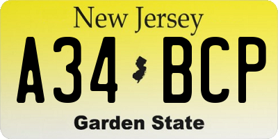 NJ license plate A34BCP