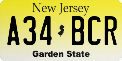 NJ license plate A34BCR