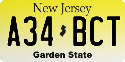 NJ license plate A34BCT