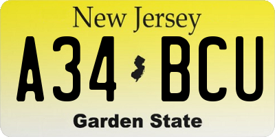 NJ license plate A34BCU