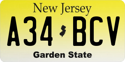 NJ license plate A34BCV