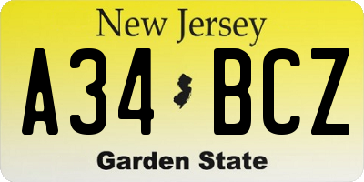 NJ license plate A34BCZ