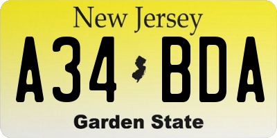 NJ license plate A34BDA