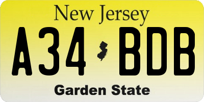 NJ license plate A34BDB