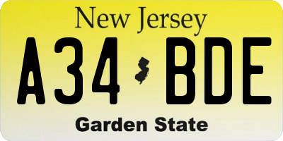 NJ license plate A34BDE