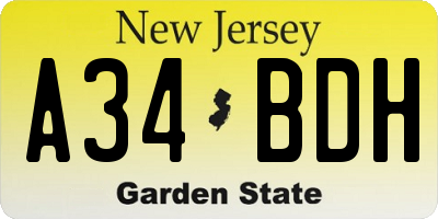 NJ license plate A34BDH