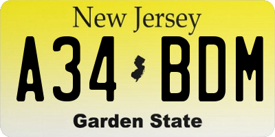 NJ license plate A34BDM
