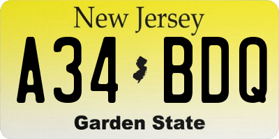 NJ license plate A34BDQ