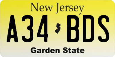NJ license plate A34BDS