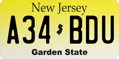 NJ license plate A34BDU