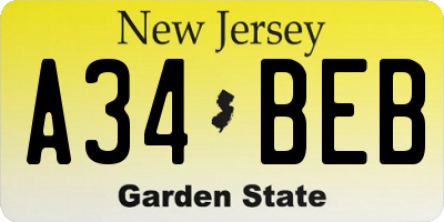 NJ license plate A34BEB