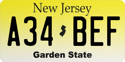 NJ license plate A34BEF