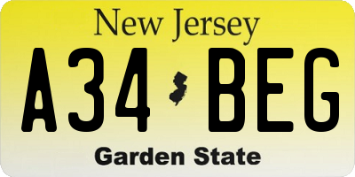NJ license plate A34BEG